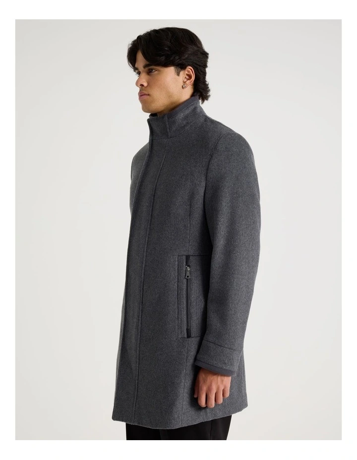 Funnel Neck Wool Blend Coat in Grey image 5