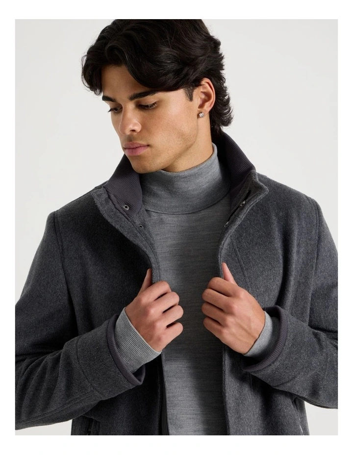 Funnel Neck Wool Blend Coat in Grey image 7