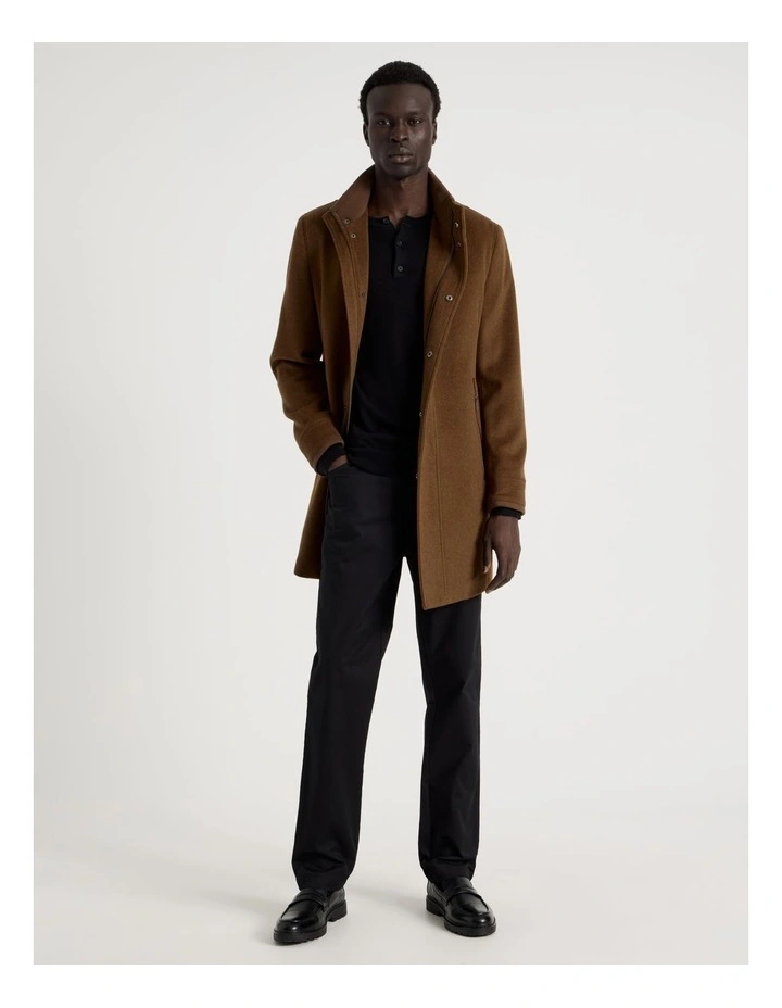 Funnel Neck Wool Blend Coat in Camel image 1