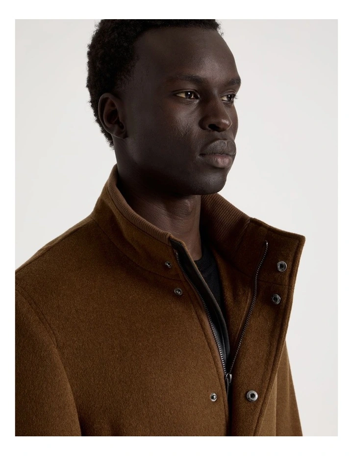 Funnel Neck Wool Blend Coat in Camel image 4