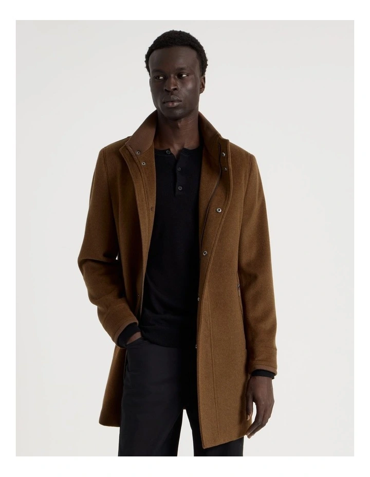 Funnel Neck Wool Blend Coat in Camel image 5
