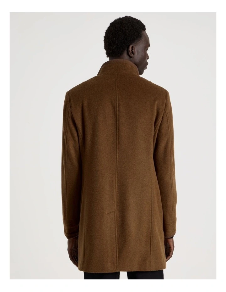 Funnel Neck Wool Blend Coat in Camel image 6