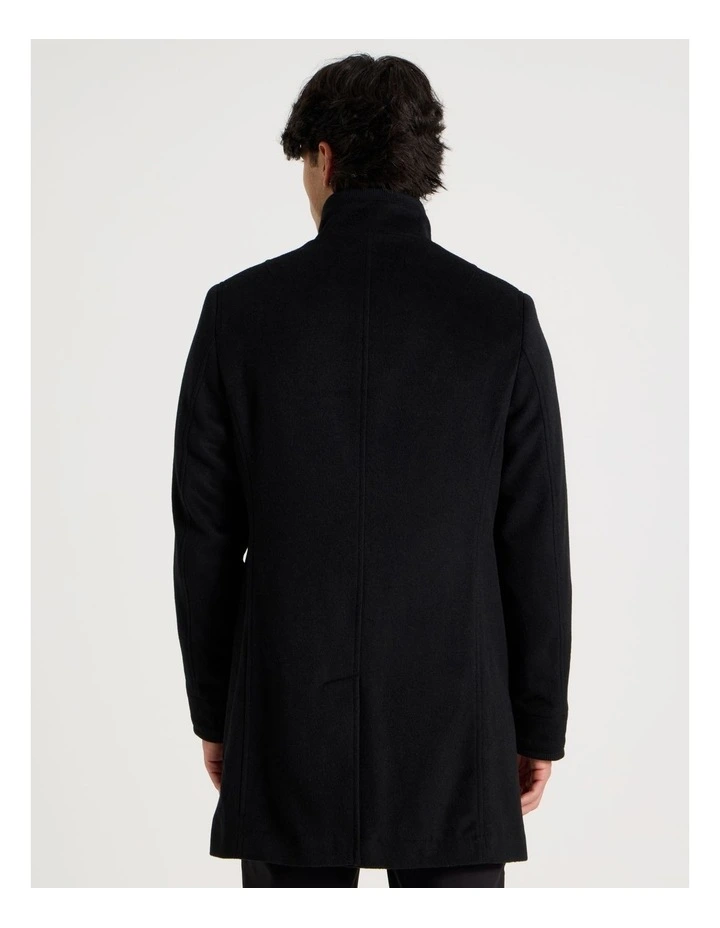 Funnel Neck Wool Blend Coat in Black image 6