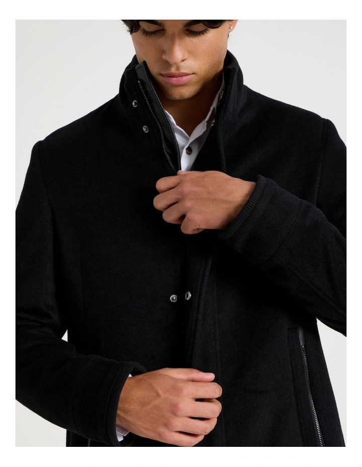 Funnel Neck Wool Blend Coat in Black image 7