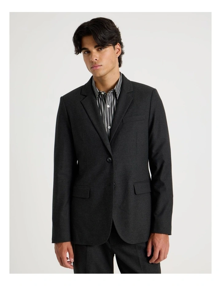 Single Breasted Flannel Blazer in Charcoal image 1