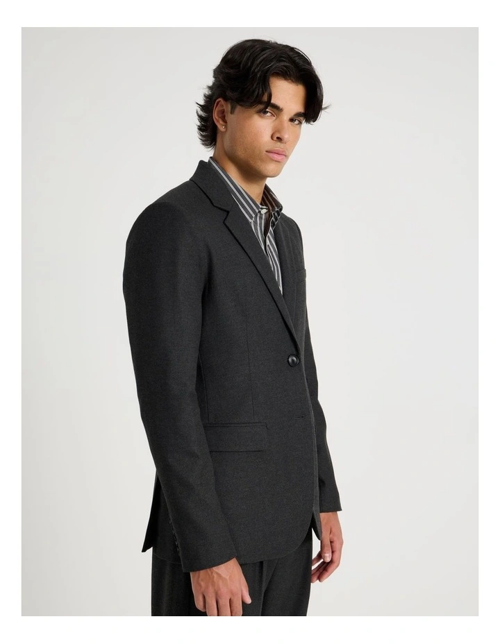 Single Breasted Flannel Blazer in Charcoal image 2