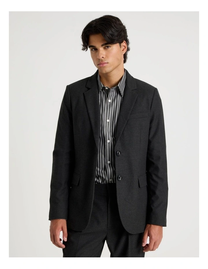 Single Breasted Flannel Blazer in Charcoal image 5