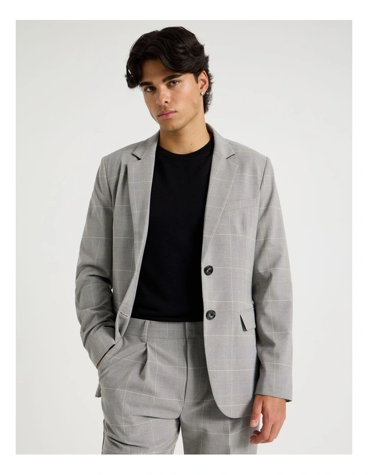 Single Breasted Check Blazer in Charcoal image 2