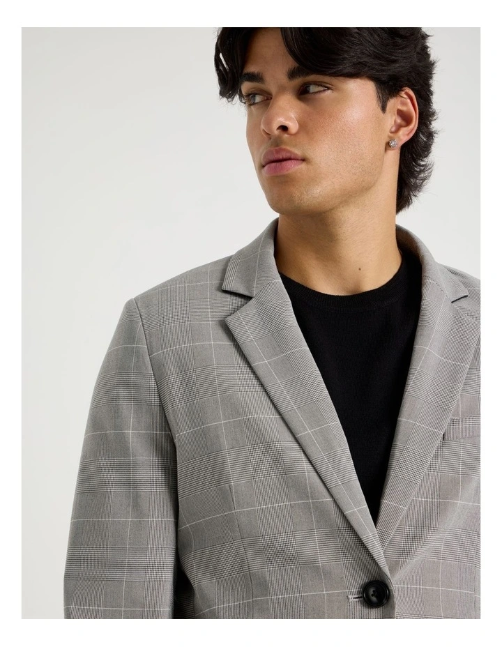 Single Breasted Check Blazer in Charcoal image 3