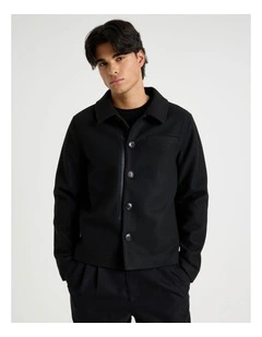 Contrast Detail Collared Jacket in Black