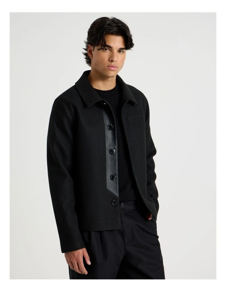 Contrast Detail Collared Jacket in Black image 2