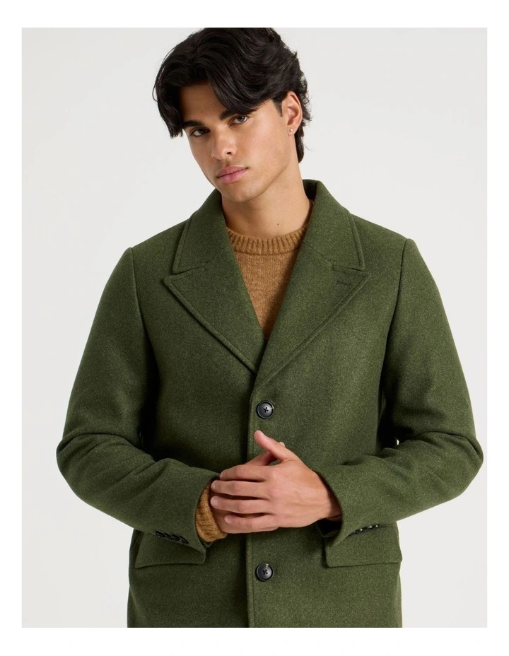Longline Car Coat in Olive image 2