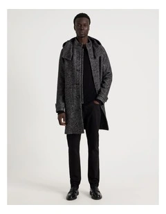Hooded Textured Coat in Black