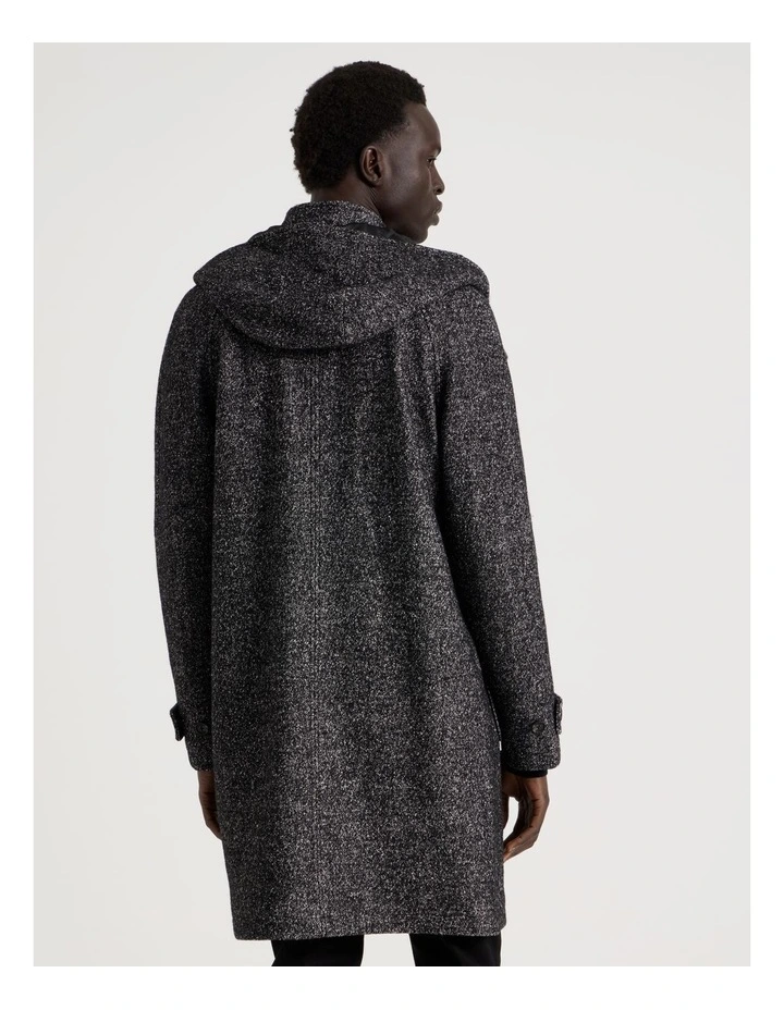 Hooded Textured Coat in Black image 5