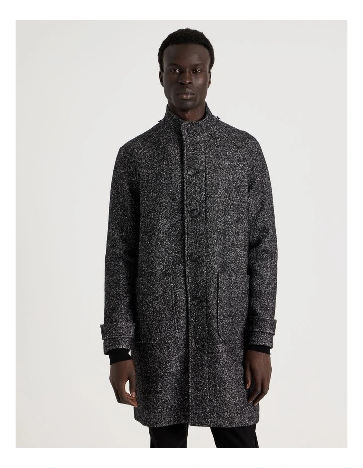 Hooded Textured Coat in Black image 7