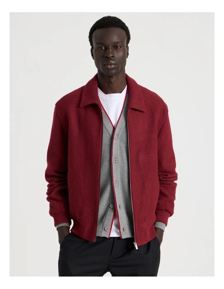 Textured Zip Through Collared Jacket in Red image 1