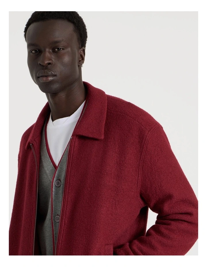 Textured Zip Through Collared Jacket in Red image 2