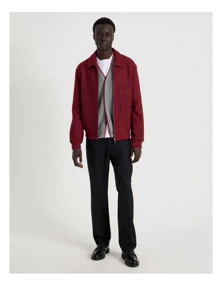 Textured Zip Through Collared Jacket in Red image 3