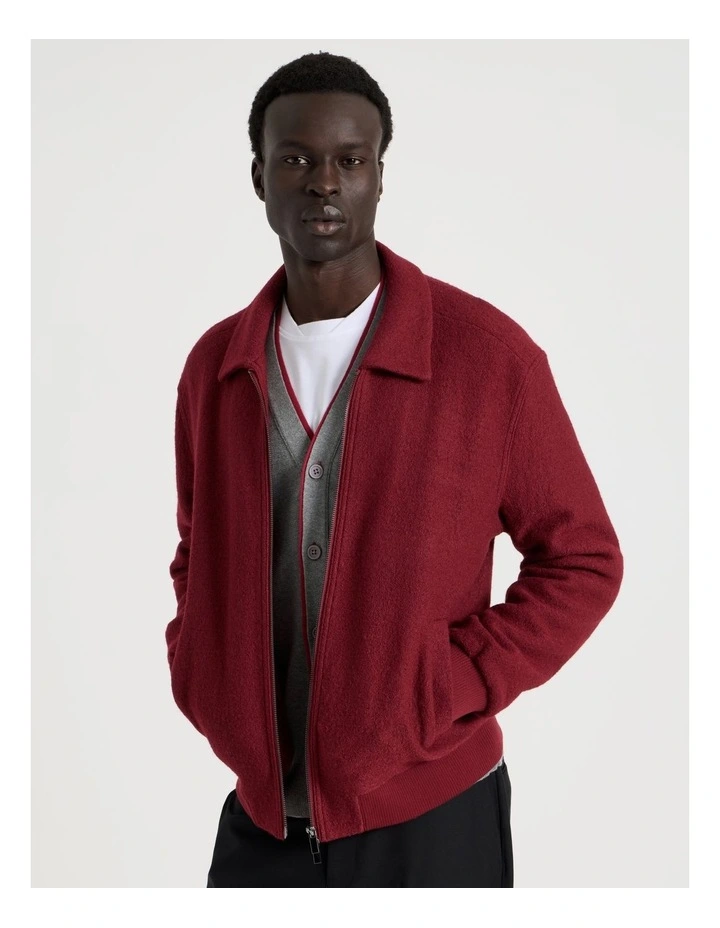 Textured Zip Through Collared Jacket in Red image 4