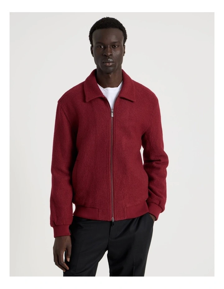 Textured Zip Through Collared Jacket in Red image 5