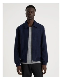 Textured Zip Through Collared Jacket in Navy
