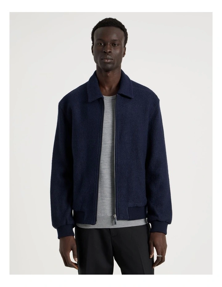 Textured Zip Through Collared Jacket in Navy image 1