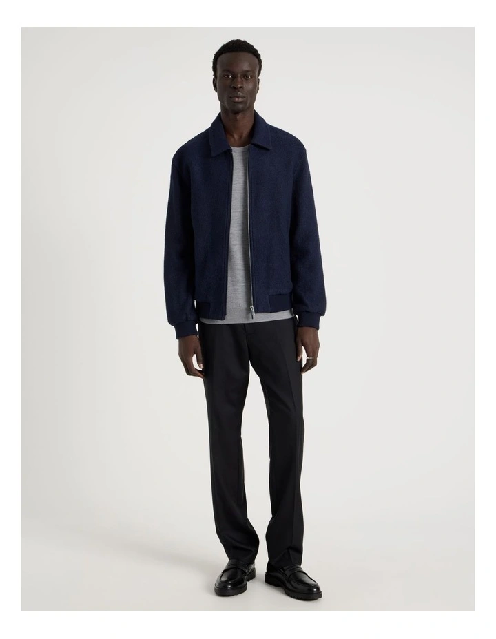 Textured Zip Through Collared Jacket in Navy image 2