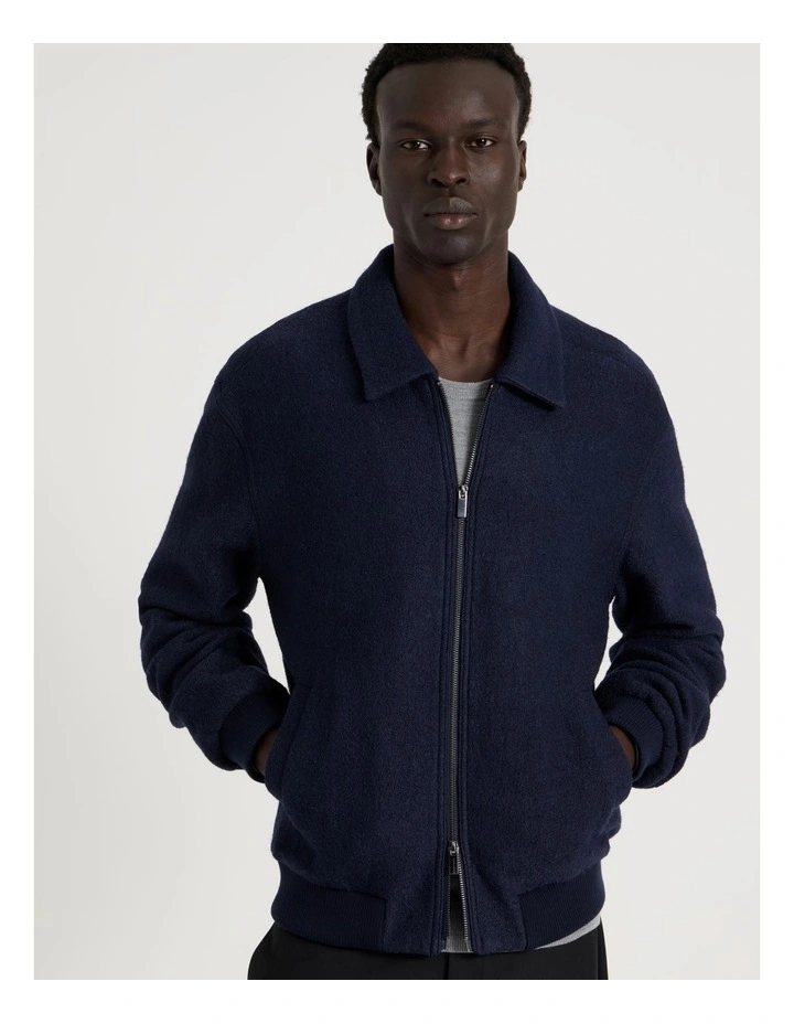 Textured Zip Through Collared Jacket in Navy image 3