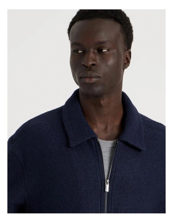 Textured Zip Through Collared Jacket in Navy image 4