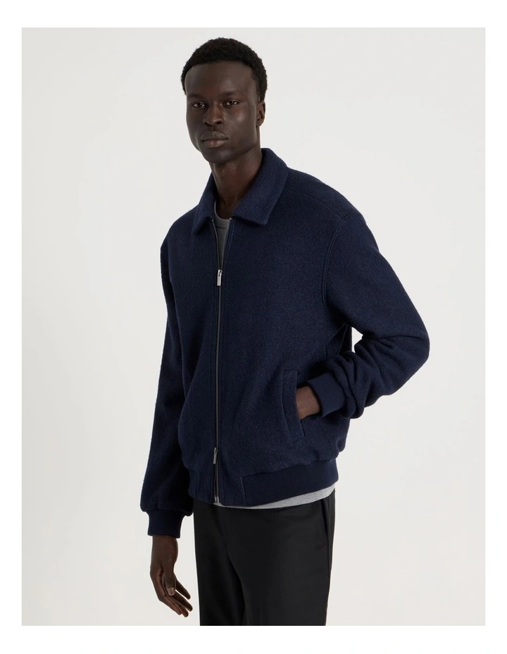 Textured Zip Through Collared Jacket in Navy image 5