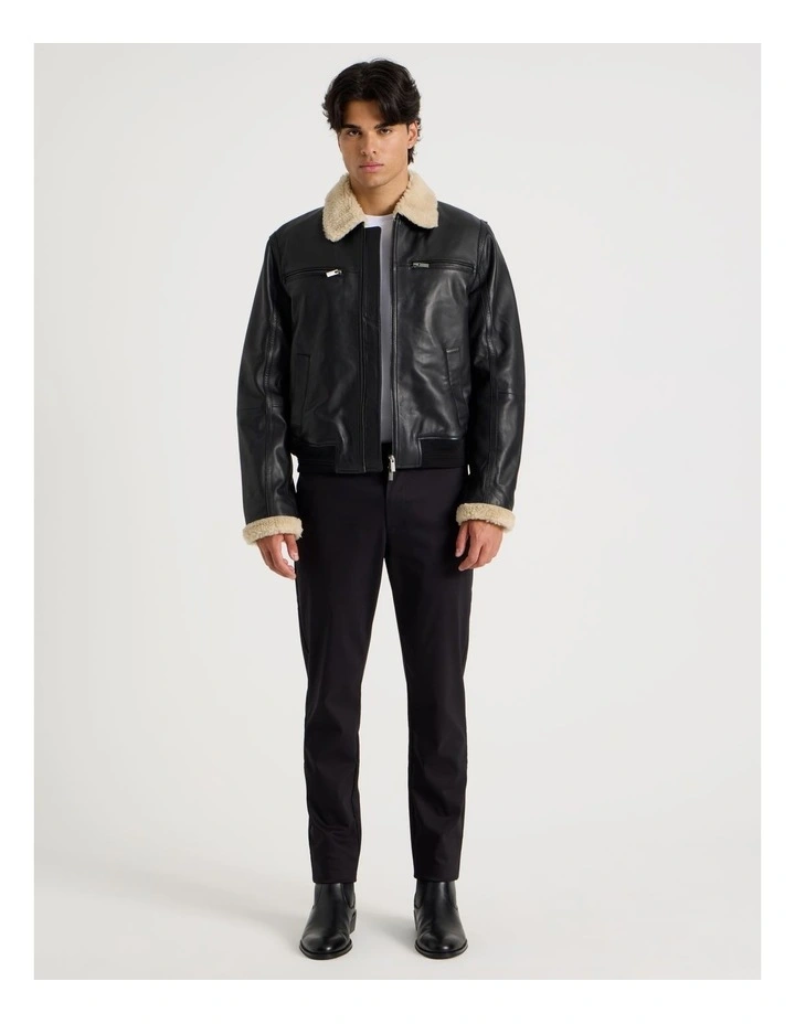 Leather Aviator Jacket in Black image 5