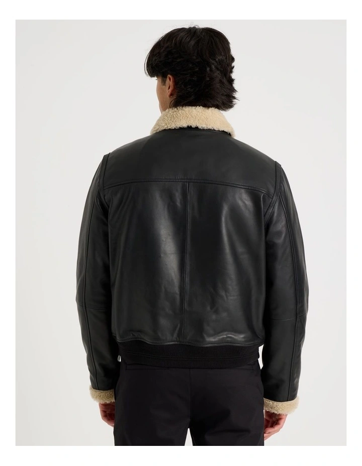 Leather Aviator Jacket in Black image 6
