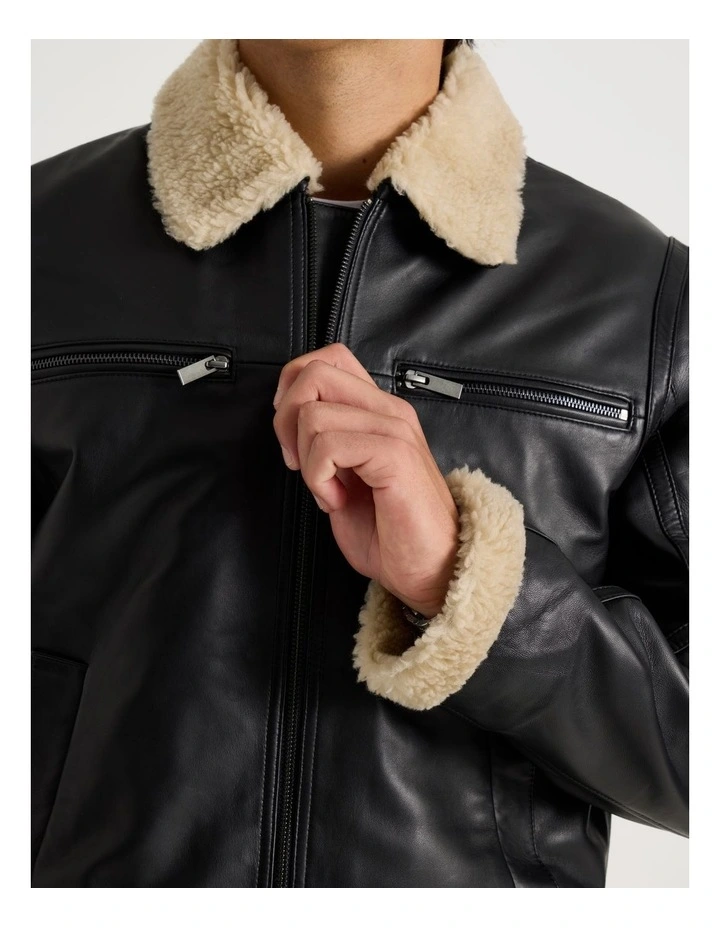 Leather Aviator Jacket in Black image 7