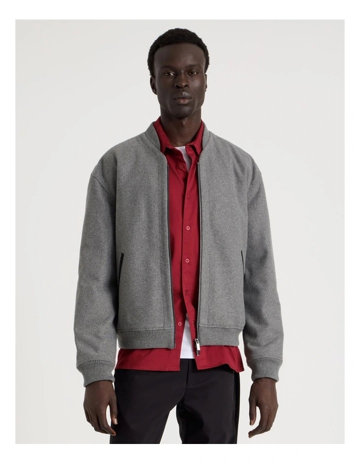 Zip Through Varsity Jacket in Grey image 1