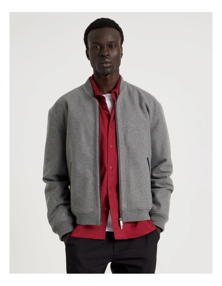 Zip Through Varsity Jacket in Grey image 3