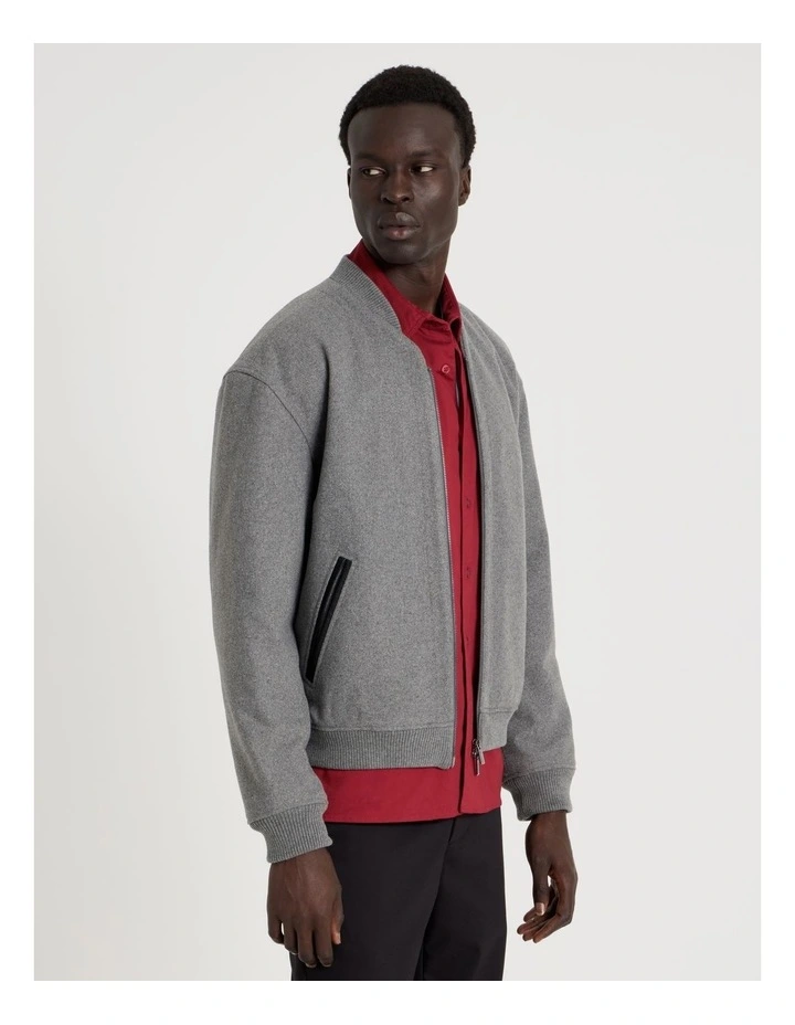Zip Through Varsity Jacket in Grey image 4