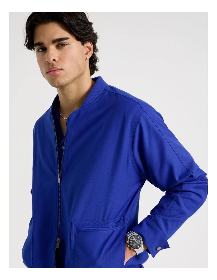Pocket Detail Bomber Jacket in Cobalt image 3
