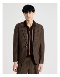 Pinstripe Double Breasted Blazer in Chocolate