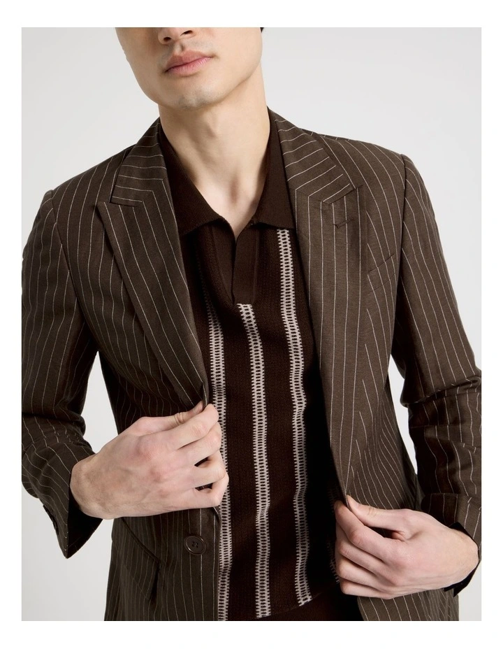 Pinstripe Double Breasted Blazer in Chocolate image 3