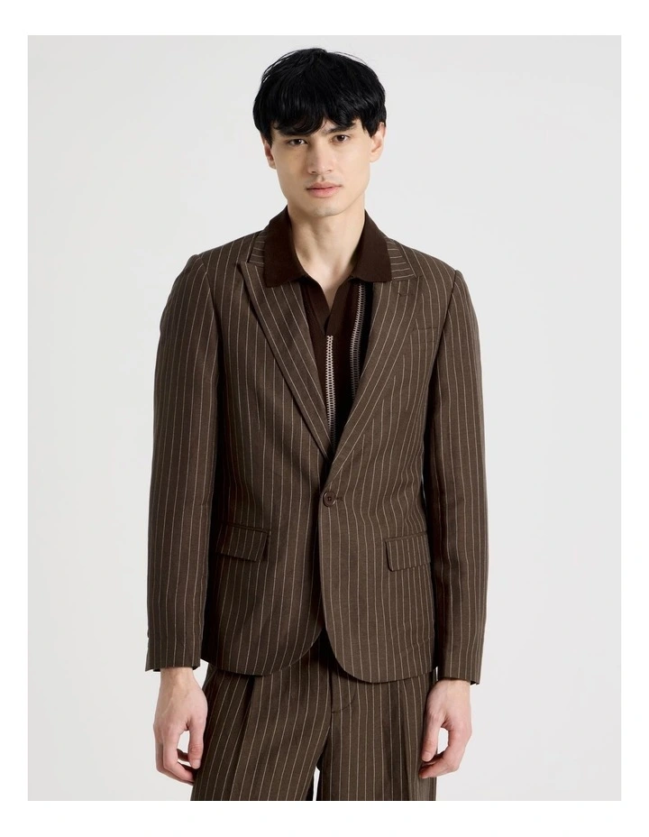 Pinstripe Double Breasted Blazer in Chocolate image 5