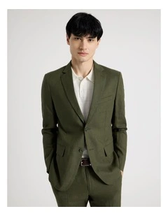 Single Breasted Linen Blazer in Olive