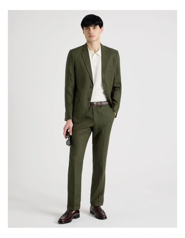 Single Breasted Linen Blazer in Olive image 2
