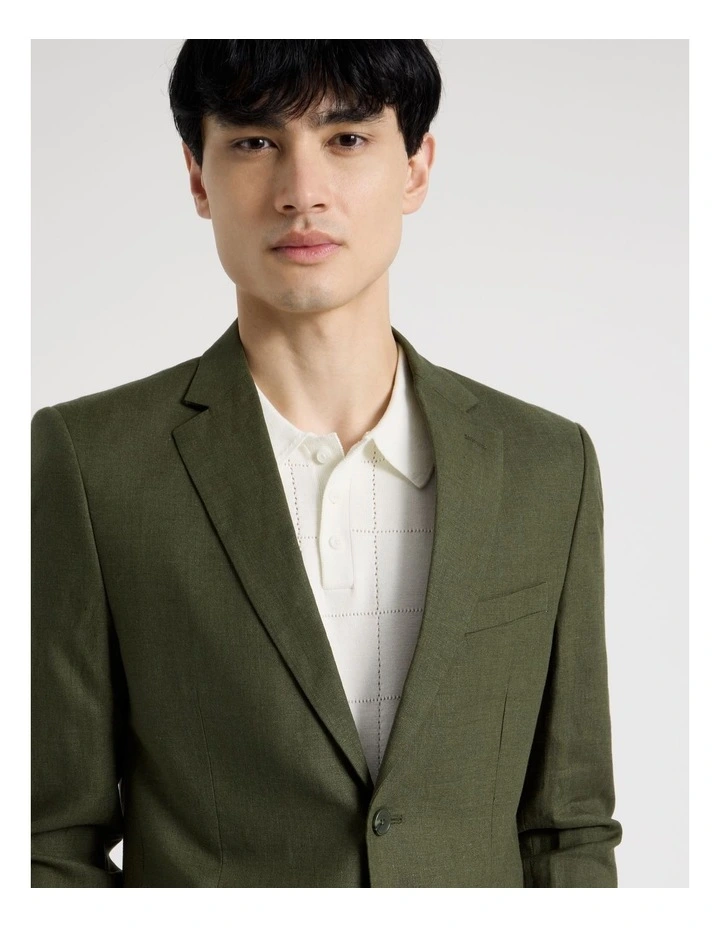 Single Breasted Linen Blazer in Olive image 3