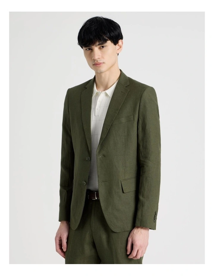 Single Breasted Linen Blazer in Olive image 4