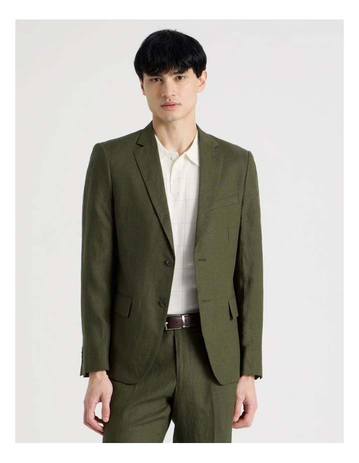 Single Breasted Linen Blazer in Olive image 5