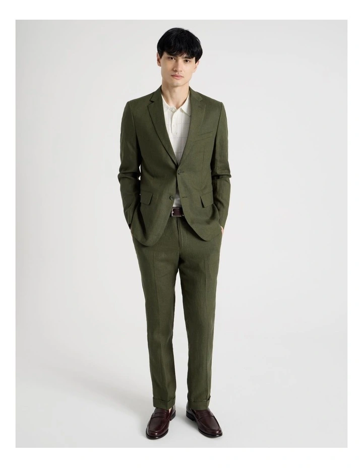 Single Breasted Linen Blazer in Olive image 7