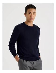 Crew Neck Australian Merino Wool Knit in Navy