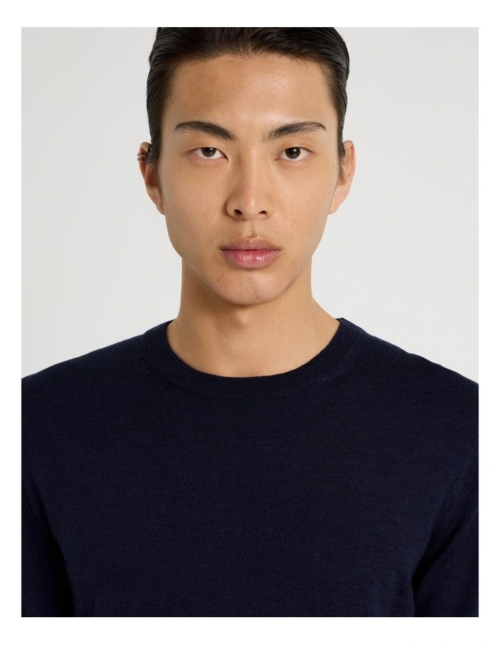 Crew Neck Australian Merino Wool Knit in Navy image 2