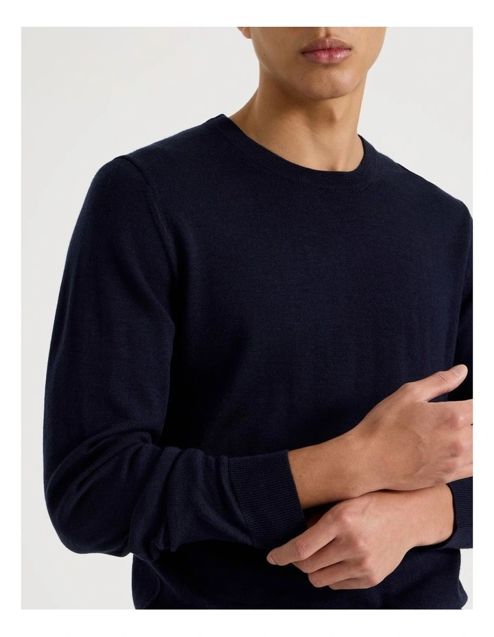 Crew Neck Australian Merino Wool Knit in Navy image 4