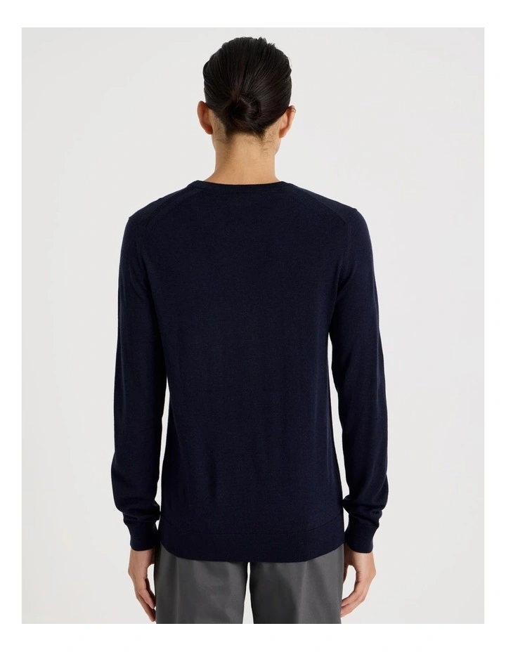 Crew Neck Australian Merino Wool Knit in Navy image 5